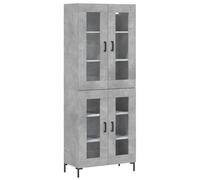 HETFTJN Buffet Haut Gris Béton 69,5x34x180 cm Meuble de Rangement Salon Salle à Manger avec Portes en Verre et Pieds en Métal Armoire Vitrine en Bois d'Ingénierie