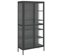 HETFTJN Buffet Haut Noir 85x40x180 cm, Armoire de Rangement en Acier Enduit de Poudre et Verre Cannelé avec 4 Étagères Réglables, Grand Meuble de Rangement pour Salon et Salle à Manger