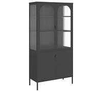 HETFTJN Buffet Haut Noir 90x40x180 cm, Armoire de Rangement en Acier et Verre Cannelé, Vaisselier Moderne avec 3 Étagères Réglables pour Salon, Salle à Manger et Bureau