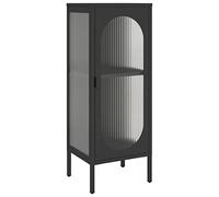 HETFTJN Buffet Noir 40x35x105 cm, Meuble de Rangement en Acier Enduit de Poudre et Verre Cannelé, Armoire Compacte avec Étagère Réglable et Niveleurs pour Salon, Cuisine et Entrée