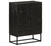 HETFTJN Buffet Noir 55x30x76 cm, Meuble de Rangement en Bois de Manguier Massif et Fer, Bahut Industriel avec Pieds Robustes et Grand Espace pour Salon, Entrée et Bureau