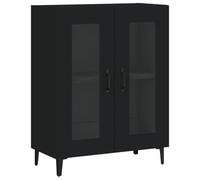 HETFTJN Buffet Noir 69,5x34x90 cm, Meuble de Rangement en Bois d'Ingénierie avec 2 Portes Vitrées, Armoire Latérale pour Salon et Salle à Manger, Cabinet avec Étagères