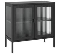 HETFTJN Buffet Noir 70x35x70 cm, Meuble de Rangement en Acier Enduit de Poudre et Verre Cannelé, Commode Industrielle Moderne pour Salon, Salle à Manger et Entrée