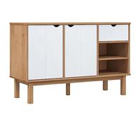 HETFTJN Buffet OTTA en Bois de Pin Massif Marron et Blanc 114x43x73,5 cm - Commode Vintage avec 1 Tiroir et 2 Portes - Meuble de Rangement Design Scandinave pour Salon et Salle à Manger
