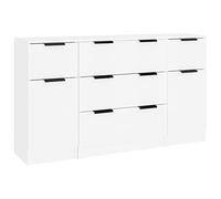 HETFTJN Buffets 3 Pcs Blanc en Bois dIngénierie, Meuble de Rangement Minimaliste pour Salon, Buffet Commode avec 3 Tiroirs et 2 Portes, Chic Tour de Rangement pour Cuisine et Entrée