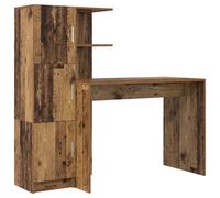 HETFTJN Bureau avec Rangement 2 Pièces en Bois d'Ingénierie, Table de Travail avec Placard 3 Portes et Étagères pour Télétravail, Coloris Bois Ancien, 133,5 x 50 x 124 cm