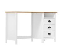 HETFTJN Bureau en Bois de Pin Massif Hill, Table d'Ordinateur avec 3 Tiroirs et 1 Étagère pour Bureau et Étude, Design Bicolore Blanc et Naturel, 120 x 50 x 74 cm