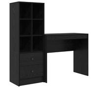 HETFTJN Bureau Informatique avec Étagère et Tiroirs, Table de Travail 2 Pcs en Bois d'Ingénierie, Meuble Secrétaire avec Rangement pour Maison et Bureau, Chêne Noir 135,5x40x127 cm