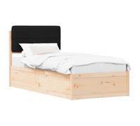 HETFTJN Cadre de Lit 100x200 cm en Bois de Pin Massif avec Tête de Lit Rembourrée Amovible, Lit Simple 1 Place avec Sommier à Lattes Intégré pour Chambre d'Adulte et d'Ado, Noir