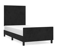 HETFTJN Cadre de Lit 100x200 cm en Velours Noir avec Tête de Lit Réglable en Hauteur, Lit Simple avec Sommier à Lattes en Bois de Mélèze pour Chambre d'Adulte ou d'Ado
