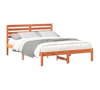 HETFTJN Cadre de Lit 120 x 190 cm avec Tête de Lit en Bois de Pin Massif, Lit Plateforme Moderne avec Sommier à Lattes pour Chambre d'Adulte et d'Ado, Brun Cire