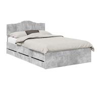 HETFTJN Cadre de Lit 135 x 190 cm en Bois d'Ingénierie, Lit Double 2 Personnes avec Tête de Lit et 6 Tiroirs de Rangement, Structure Moderne pour Adulte et Couple, Gris Béton