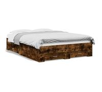 HETFTJN Cadre de Lit 140x190 cm avec 4 Tiroirs de Rangement et Sommier à Lattes, Structure de Lit Double Adulte en Bois d'Ingénierie, Style Moderne pour Chambre, Chêne Fumé