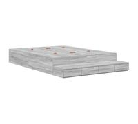 HETFTJN Cadre de Lit avec Rangement 150x200 cm, Structure de Lit Double en Bois d'Ingénierie avec 4 Tiroirs, Lit Plateforme 2 Personnes pour Chambre Adulte, Gris Sonoma