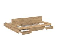 HETFTJN Cadre de Lit avec Rangement 150x200 cm, Structure Lit Double 2 Personnes avec 4 Tiroirs Intégrés en Pin Massif et Bois d'Ingénierie, Sommier Adulte Chambre, Chêne Artisanal