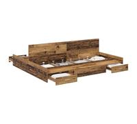 HETFTJN Cadre de Lit avec Rangement 180 x 200 cm, Lit Double en Bois de Pin Massif et Ingénierie avec 4 Tiroirs, Structure Moderne Stable pour 2 Personnes, Coloris Bois Ancien