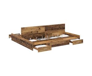 HETFTJN Cadre de Lit avec Rangement 180 x 200 cm, Lit Double en Bois de Pin Massif et Ingénierie avec 4 Tiroirs, Structure Moderne Stable pour 2 Personnes, Coloris Bois Ancien