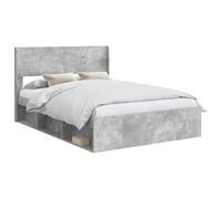 HETFTJN Cadre de Lit avec Rangement et Tête de Lit 120 x 200 cm, Lit Double Moderne en Bois d'Ingénierie avec Sommier à Lattes pour Chambre d'Adulte et d'Ado, Gris Béton