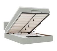 HETFTJN Cadre de Lit Coffre 140x190 cm avec Matelas Ressorts Ensachés et Surmatelas, Lit Ottoman Double en Velours Gris Clair avec Tête de Lit et Sommier Relevable Hydraulique