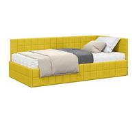 HETFTJN Cadre de Lit d'angle avec Matelas Mousse 90x200 cm, Lit 1 Place en Velours Jaune avec Tête de Lit Murale et Structure en Contreplaqué, Style Moderne pour Chambre