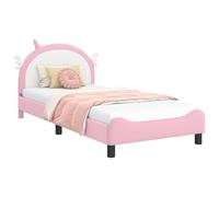 HETFTJN Cadre de Lit Simple 90x190 cm avec Tête de Lit à Poches de Rangement, Lit 1 Place en Simili Cuir PU Rose et Bois avec Sommier à Lattes pour Chambre d'Ado et Étudiant