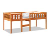 HETFTJN Cadre de Lit Simple 90x200 cm en Bois de Pin Massif avec Sommier à Lattes et Barrières de Protection Latérales, Lit de Jour pour Chambre d'Ado et Invité, Cire Marron