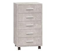 HETFTJN Caisson de Bureau sur roulettes à 5 Tiroirs, Meuble de Rangement en Bois d'Ingénierie, Commode Organiseur de Documents pour Bureau, Gris Béton, 33 x 38 x 63 cm