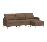 HETFTJN Canapé 3 Places avec Repose-Pieds, Canapé de Salon en Tissu Polyester Marron avec Pouf Modulaire, Structure Métal et Bois, Canapé Droit Rembourré pour Séjour et Bureau, 226 x 77 x 80 cm