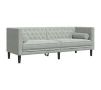 HETFTJN Canapé Chesterfield 3 Places en Velours Gris Clair, Grand Canapé de Salon Capitonné avec 2 Traversins, Style Classique pour Séjour et Bureau, 194 x 74,5 x 70,5 cm