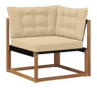 HETFTJN Canapé d'angle de Jardin en Bois d'Acacia Massif et Textilène Fauteuil Modulaire Extérieur Design Scandinave avec Coussins Beiges Moelleux pour Terrasse Balcon et Patio