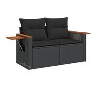HETFTJN Canapé de Jardin 2 Places en Résine Tressée Noir - Banquette Extérieure avec Coussins Lavables, Coffre de Rangement sous Assise et Table d'Appoint Pliable pour Balcon et Terrasse