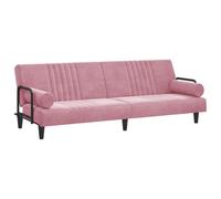 HETFTJN Canapé-Lit Convertible en Velours Rose, Banquette Clic Clac avec Accoudoirs et 2 Oreillers, Dossier Inclinable pour Salon et Chambre d'amis, 205 x 89 x 70 cm