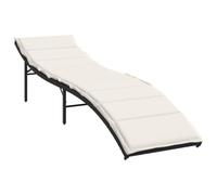 HETFTJN Chaise Longue de Jardin en Résine Tressée avec Coussin Crème, Transat de Soleil Réglable 3 Positions, Bain de Soleil 55x199x50 cm pour Terrasse et Balcon, Noir