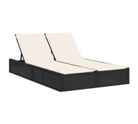 HETFTJN Chaise Longue Double avec Coussins Crème Bain de Soleil 2 Places en Résine Tressée et Cadre en Acier Noir Transat de Jardin Terrasse Réglable 123 x 200 cm