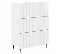 HETFTJN Commode Blanche Brillante 66 x 34,5 x 92 cm, Meuble à Tiroirs Moderne en Bois avec Pieds en Métal, Chiffonnier de Rangement avec 3 Tiroirs pour Salon, Entrée et Bureau