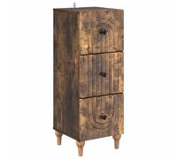 HETFTJN Commode de Rangement Chêne Fumé 33 x 34,5 x 90 cm, Chiffonnier Vintage en Bois d'Ingénierie avec 3 Tiroirs, Meuble d'Appoint Étroit pour Salon, Bureau et Entrée