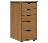 HETFTJN Commode en Bois de Pin Massif à roulettes, Caisson de Bureau 5 Tiroirs, Tour de Rangement Rectangulaire pour Salon et Bureau, Marron Miel, 34 x 39 x 61,5 cm