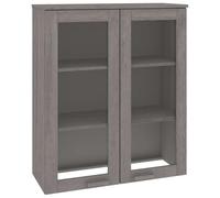 HETFTJN Dessus de Buffet HAMAR en Bois de Pin Massif Gris Clair 85x35x100 cm - Vitrine Haute de Rangement avec Portes en Verre et Étagères Stables pour Cuisine et Salon