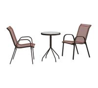 HETFTJN Ensemble Bistro de Jardin 3 Pièces, Table Ronde et 2 Chaises en Acier et Textilène, Mobilier de Balcon et Terrasse Extérieur, Style Moderne, Marron