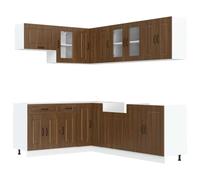 HETFTJN Ensemble de 11 Meubles de Cuisine Kalmar en Bois d'Ingénierie, Kit Complet d'Armoires Hautes et Basses avec Rangement d'angle et Façade Lave-Vaisselle, Coloris Chêne Brun
