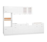 HETFTJN Ensemble de 7 Meubles de Cuisine Lyon en Bois d'ingénierie Blanc - Cuisine équipée complète avec rangements, vitrine et Meuble Micro-Ondes - Design élégant