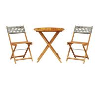 HETFTJN Ensemble de Bistro 3 Pièces avec Table Pliable et 2 Chaises en Résine Tressée Grise et Bois d'Acacia Massif, Salon de Jardin pour Balcon, Terrasse et Extérieur