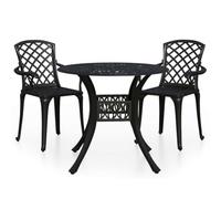 HETFTJN Ensemble de Bistro 3 Pièces en Aluminium Coulé Noir, Salon de Jardin avec 1 Table de Terrasse Ronde Ø 90 cm et 2 Fauteuils de Balcon, Mobilier d'Extérieur avec Trou de Parasol