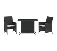 HETFTJN Ensemble de Bistro 3 Pièces Salon de Jardin en Résine Tressée avec 1 Table en Verre Trempé et 2 Fauteuils Encastrables avec Coussins Lavables Noir pour Balcon Terrasse