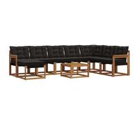 HETFTJN Ensemble de Canapé de Jardin 9 Pièces, Salon de Jardin en Bois d'Acacia Massif et Textilène, Canapé d'angle Extérieur avec Coussins, Table et Pouf, Naturel et Noir