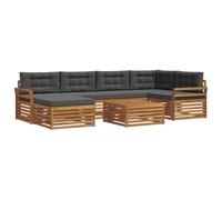 HETFTJN Ensemble de Canapé d'Extérieur 7 Pièces en Bois d'Acacia Massif, Salon de Jardin Modulaire avec Table, 5 Canapés, 1 Pouf et Coussins Anthracite pour Terrasse