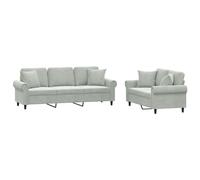 HETFTJN Ensemble de Canapés 2 et 3 Places en Velours Gris Clair, Set de Canapés de Salon Modernes avec Coussins Moelleux et Structure en Métal pour Salle de Séjour, 2 Pièces