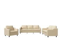 HETFTJN Ensemble de Canapés 3 Pièces en Tissu Crème, Set de Salon avec Canapé 3 Places, Canapé 2 Places, Fauteuil et 6 Coussins, Structure Métal et Bois pour Séjour et Bureau