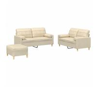 HETFTJN Ensemble de Canapés 3 Pièces en Tissu Crème, Set de Salon Moderne avec Deux Canapés 2 Places, Un Pouf Repose-Pied et Coussins Cylindriques pour Séjour