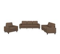 HETFTJN Ensemble de Canapés 3 Pièces en Tissu Marron, Set de Salon avec 1 Fauteuil, 1 Canapé 2 Places, 1 Canapé 3 Places et 6 Coussins Rembourrés pour Salle de Séjour